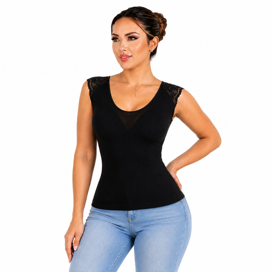 B-130-3 | Blusa con Encaje en Hombros – Compresión Media